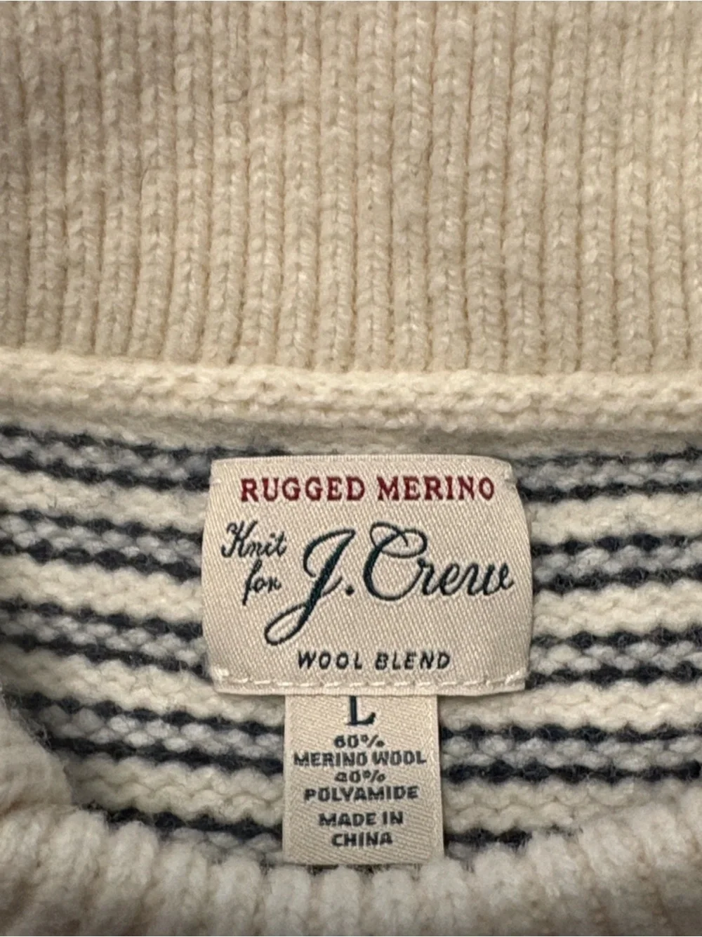 J. Crew Rugged Merino Wool Blend Collared Sweater in Stripe L Blue Cream